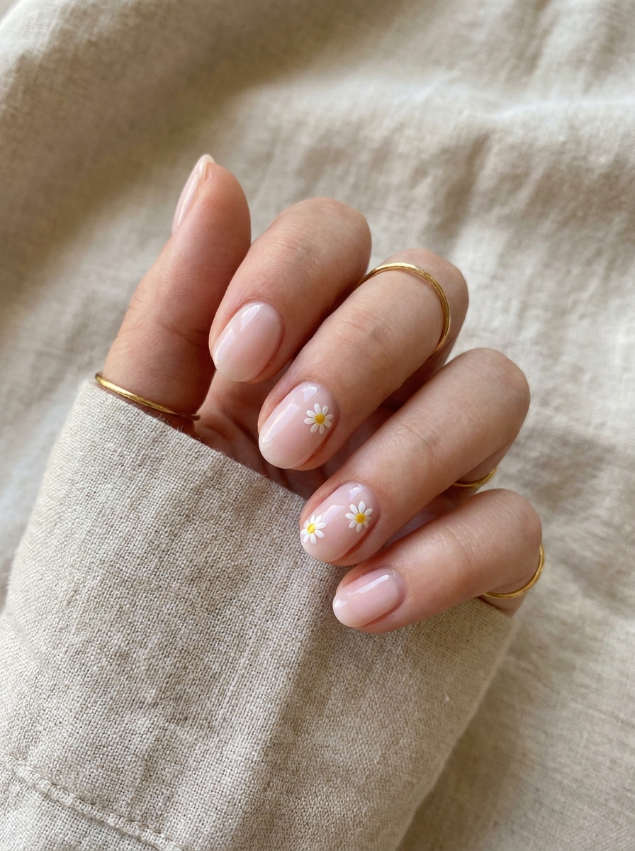 Simple Daisy Accent Nails als Einfache Nageldesigns Sommer Inspiration 2026